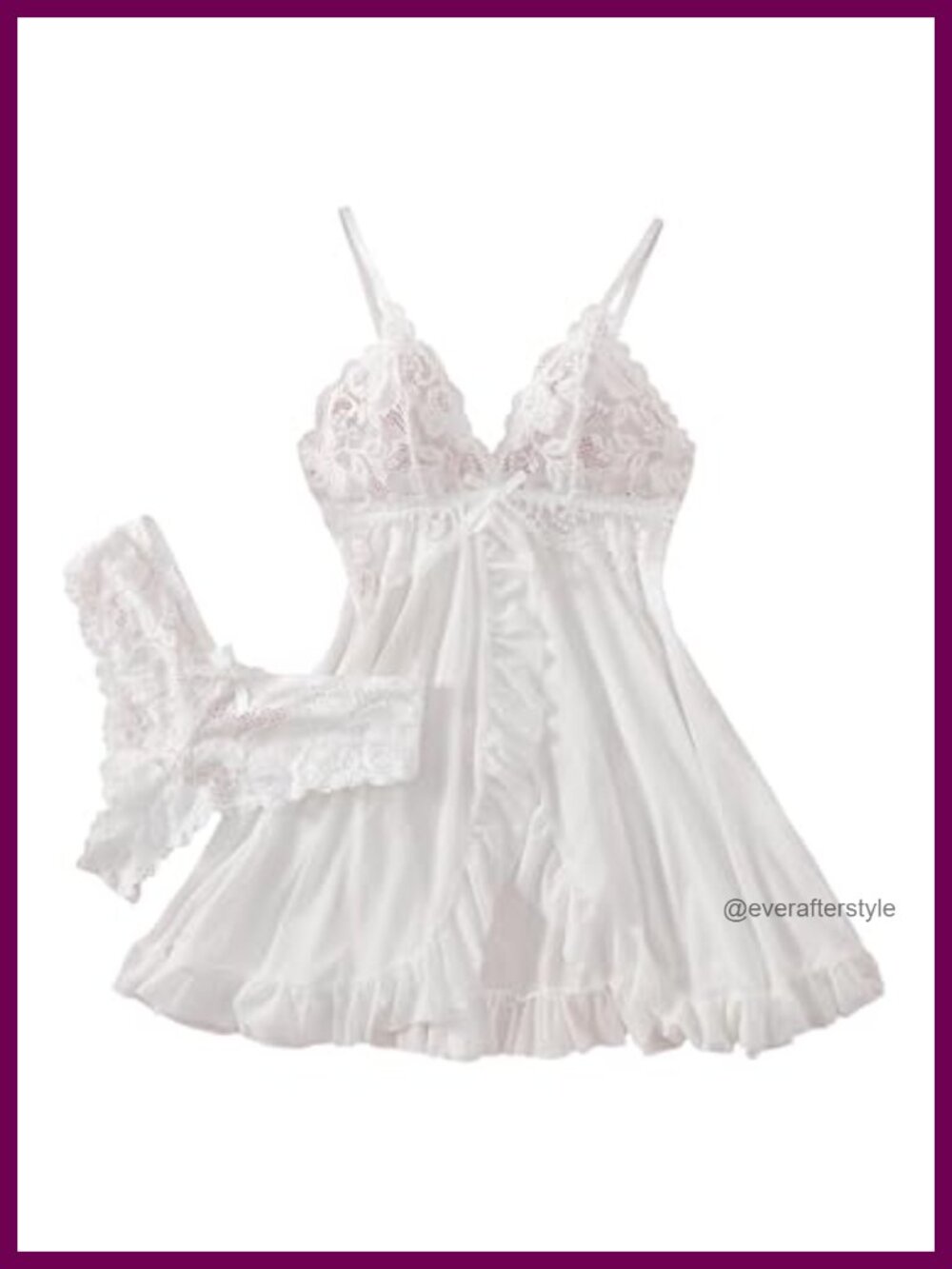 Women's 2-Piece Babydoll Chemise & Thong Set, Stretch, Wireless, V-Neck